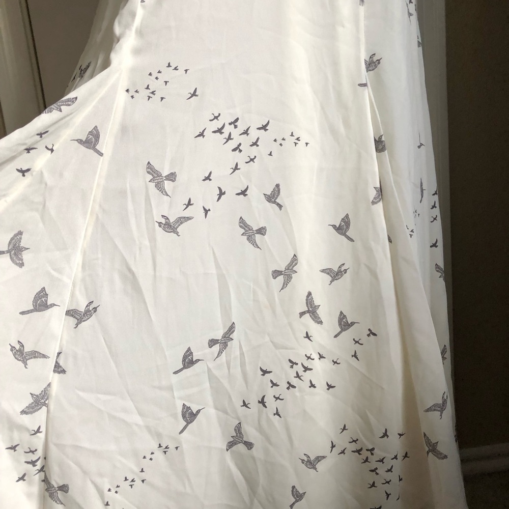 H&M White Maxi Dress with Gray Bird Print and Tie Straps - Picture 6 of 9